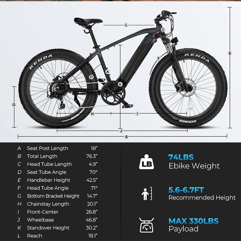 vélo électrique FatBike Ebike 500w aluminium 26 pouces